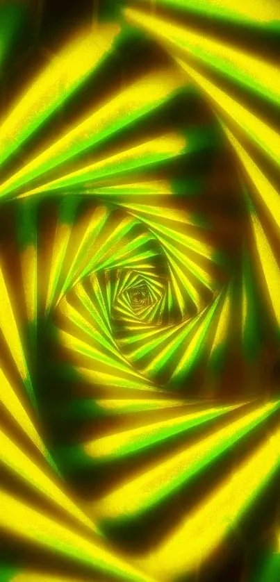 Vibrant abstract mobile wallpaper with spiral design in yellow and green.