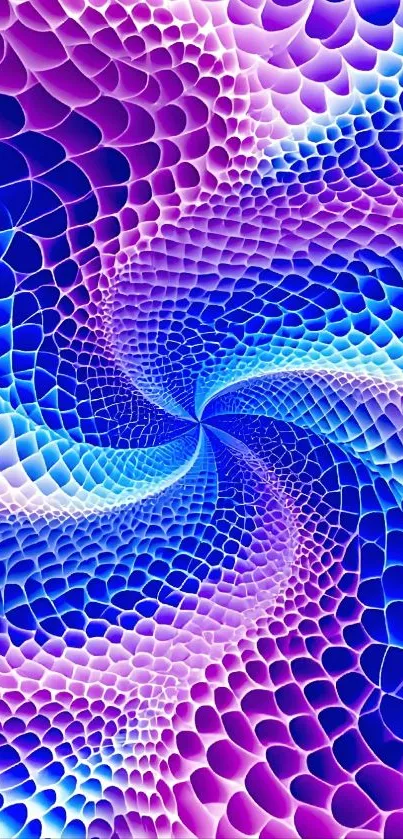 Vibrant blue and purple abstract spiral pattern wallpaper.
