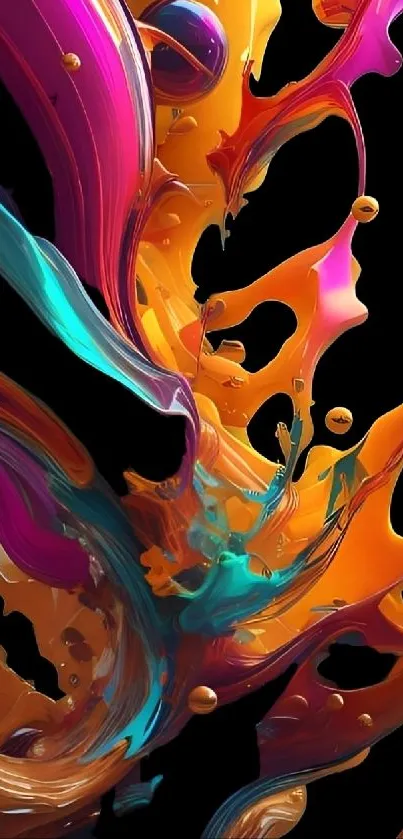 Vibrant abstract wallpaper with colorful splash and fluid dynamic shapes.