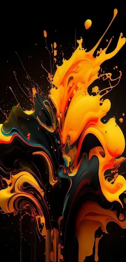 Vibrant abstract splash design in orange on black background.