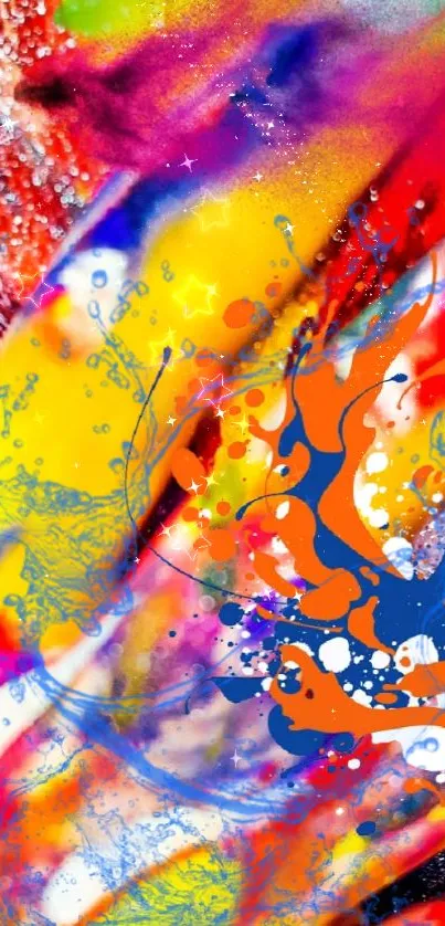 Vibrant abstract splash wallpaper with colorful paint splatters and brush strokes.