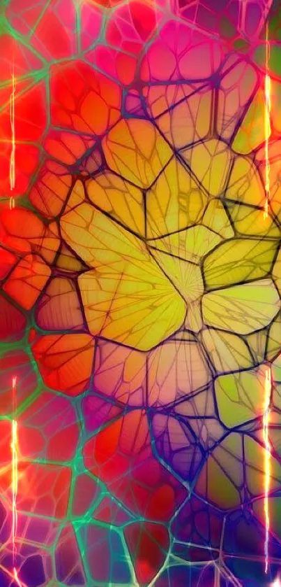 Colorful abstract stained glass pattern wallpaper.