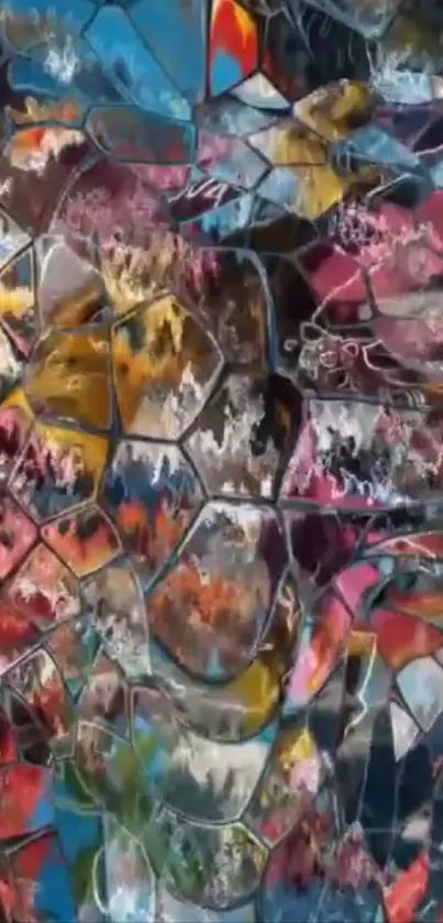 Abstract stained glass art with vibrant colors and patterns.