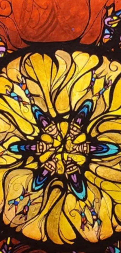 Vibrant abstract yellow stained glass art wallpaper.