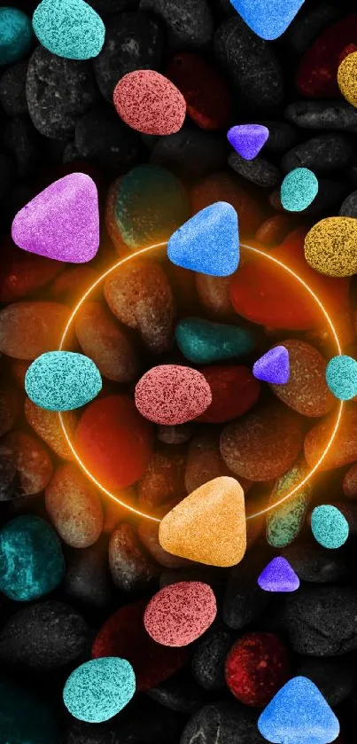 Vibrant abstract wallpaper with glowing stones.