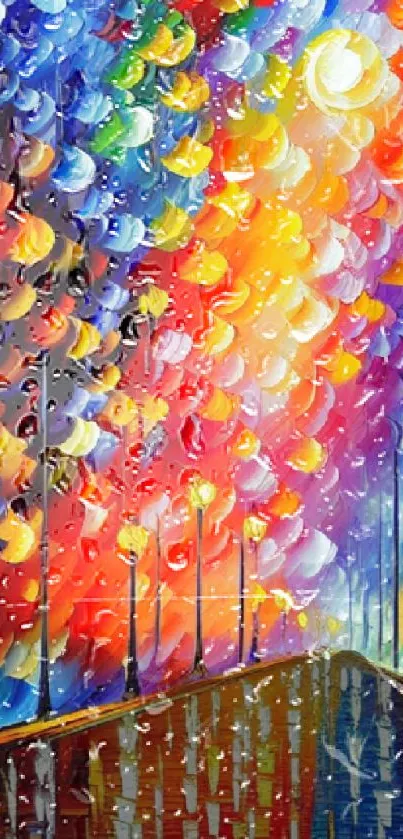 Vibrant abstract street art with colorful brush strokes and lights.