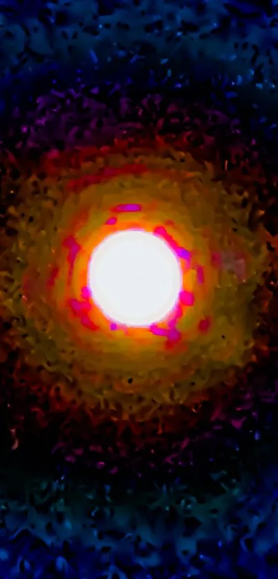 Colorful abstract sunburst wallpaper with radiant white center.