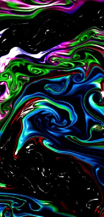 Vibrant abstract swirl wallpaper with black background.