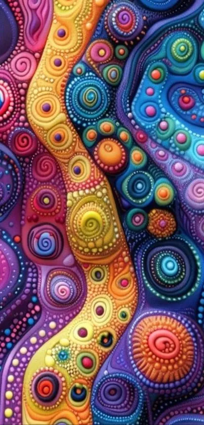 Vibrant abstract swirl wallpaper with colorful bubble patterns.