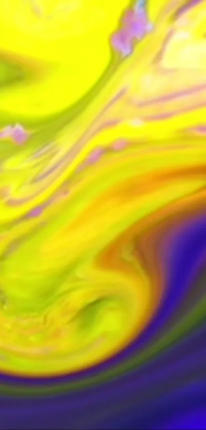 Vibrant abstract swirl design with yellow and purple hues.