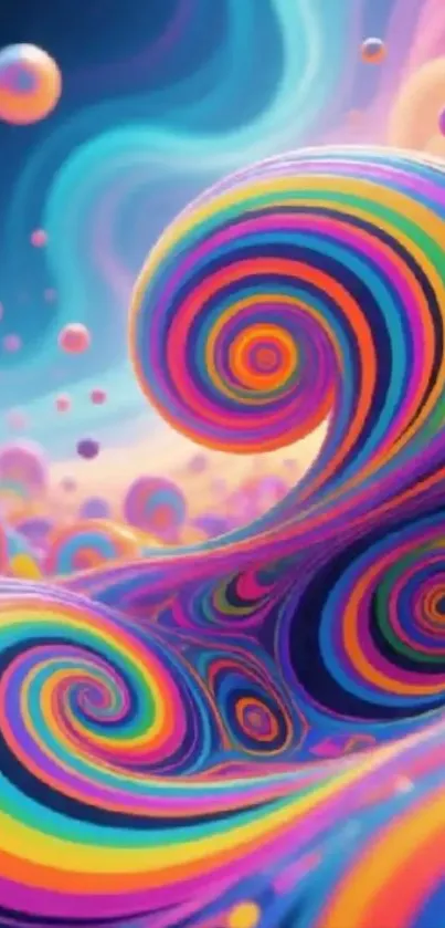 Vibrant abstract swirl with colorful patterns.