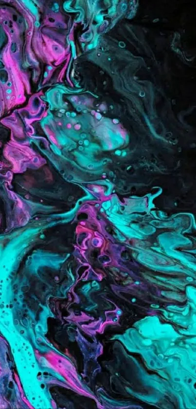 Vibrant abstract wallpaper with teal and magenta swirls.