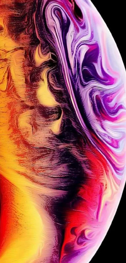 Vibrant abstract swirl with purple hues on black background.