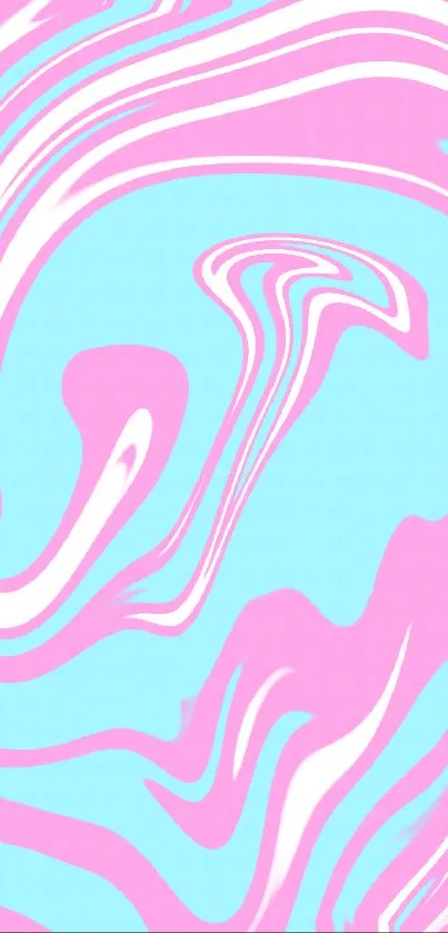 Vibrant abstract swirl wallpaper in pink, blue, white colors.