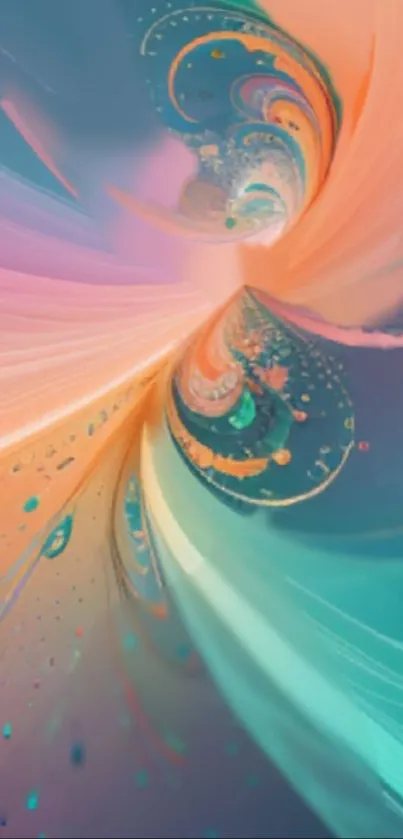 Vibrant abstract swirl wallpaper with pastel and turquoise colors.