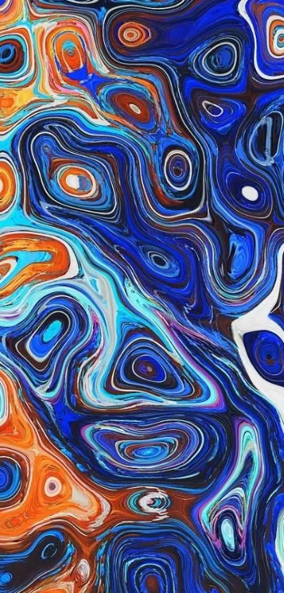 Vibrant abstract blue and orange swirl wallpaper.