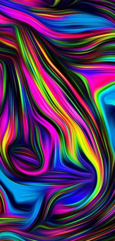 Colorful abstract swirl with vibrant neon hues.