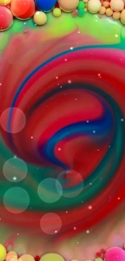 Colorful abstract swirl with vibrant orbs creating a dynamic effect.