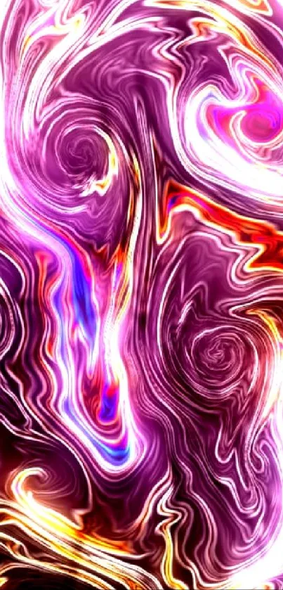 Vibrant abstract swirl wallpaper with purple and orange colors.