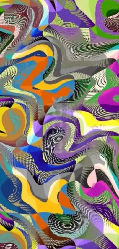 Vibrant abstract swirls in a colorful pattern wallpaper.