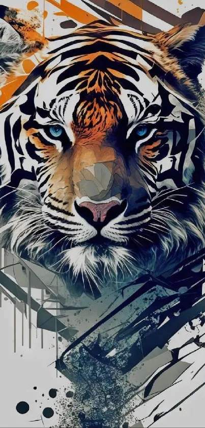 Abstract tiger artwork with geometric design on a mobile wallpaper.