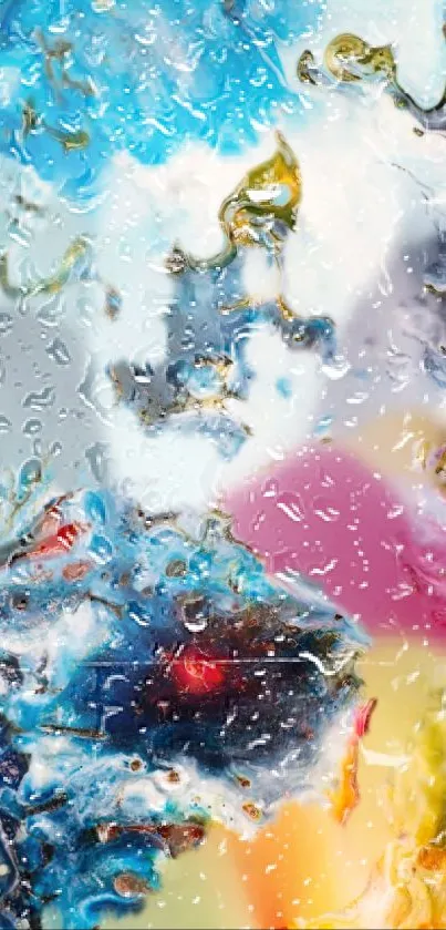 Colorful abstract mobile wallpaper with water droplets effect.