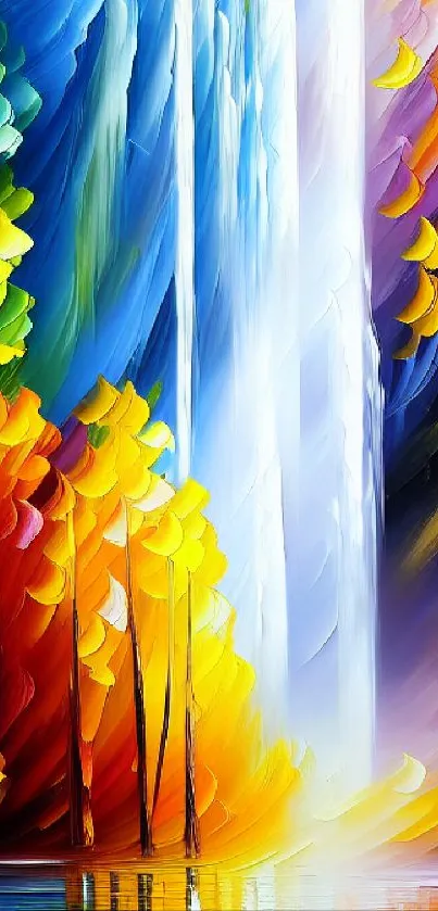 Colorful abstract waterfall with vibrant hues.