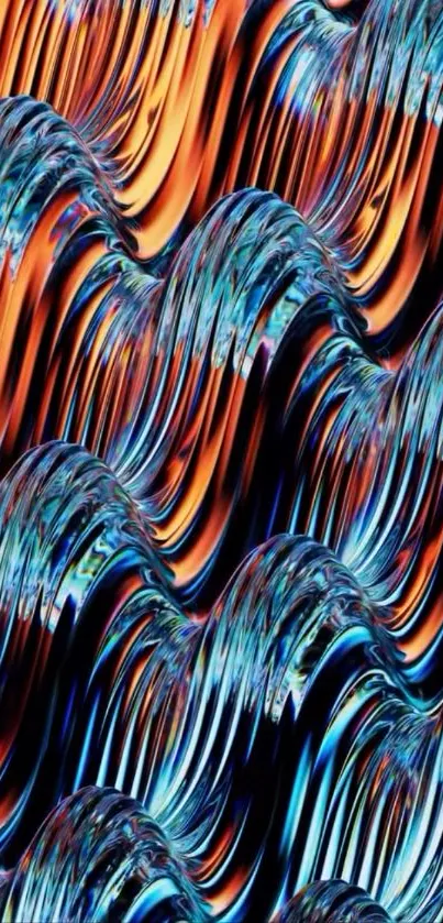 Abstract wave pattern with orange and blue hues for mobile wallpaper.