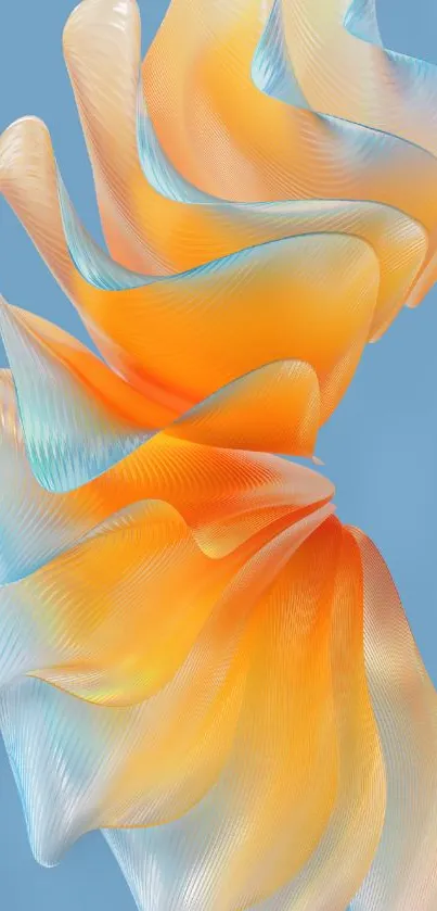 Vibrant abstract wave with orange and blue color palette on a phone screen.