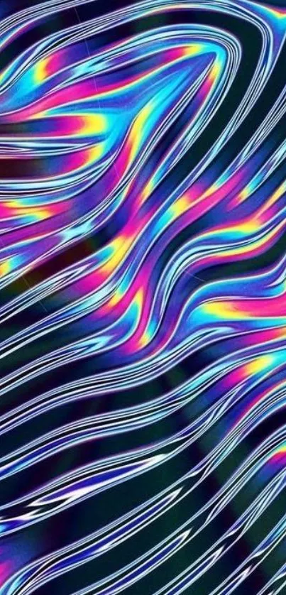 Colorful abstract waves with vibrant neon hues, ideal for phone background.