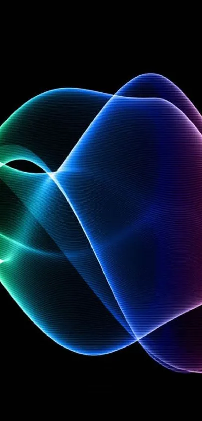 Vibrant abstract waves on black background.