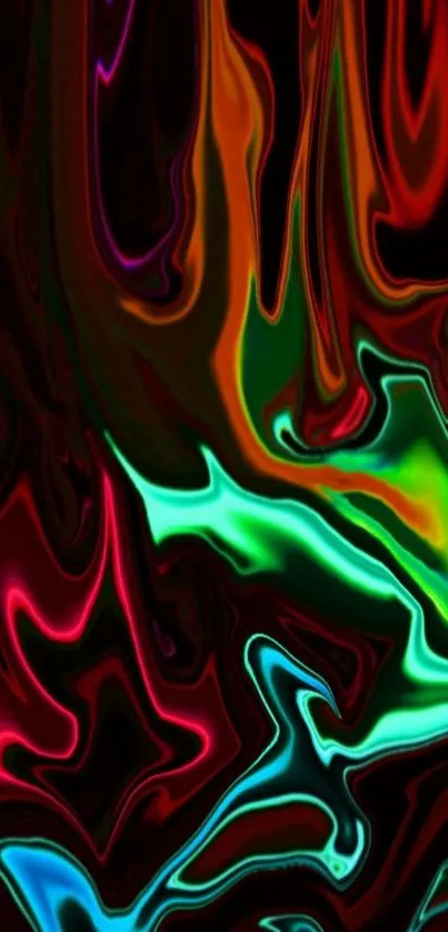 Vibrant abstract mobile wallpaper with colorful flowing waves and dark accents.