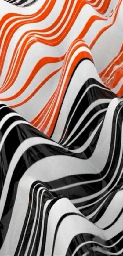 Abstract orange and black wave pattern wallpaper.