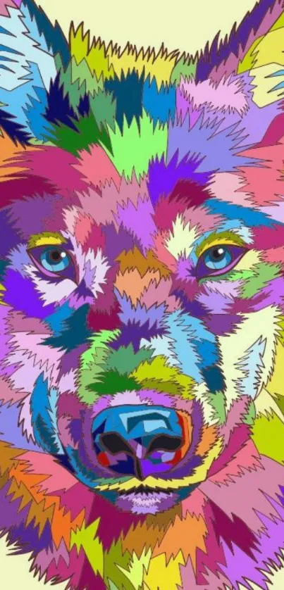 Vibrant and colorful abstract wolf art wallpaper for mobile.