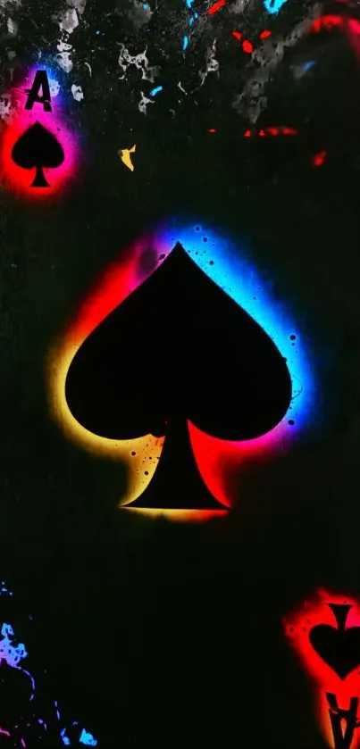 Ace of spades in vibrant neon colors on black background.