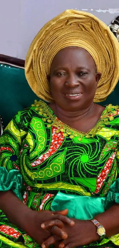 African woman in traditional vibrant attire.