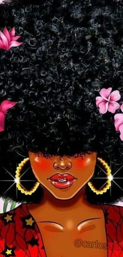 Vibrant Afro art with flowers and bold patterns.