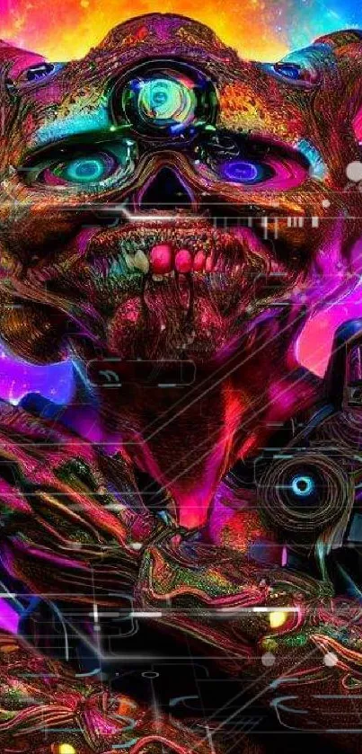 Vibrant alien art with neon colors and intricate details.