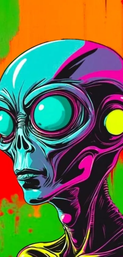 Vibrant alien illustration with bold colors and radiant design.