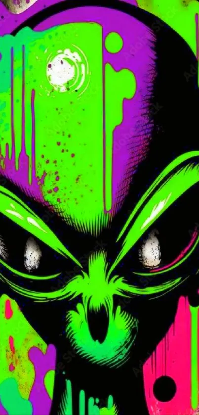 Neon green and pink alien art wallpaper with vibrant colors.