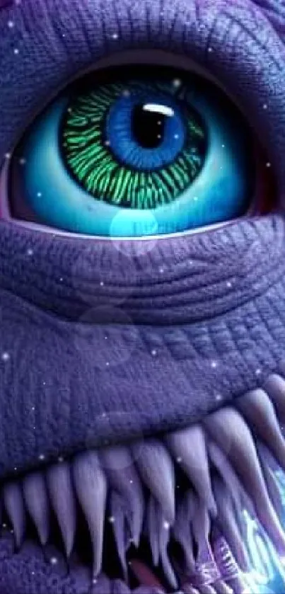 Surreal alien creature with vibrant eye and purple tones.