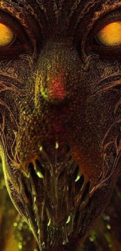 Yellow alien creature with glowing eyes and intricate patterns.