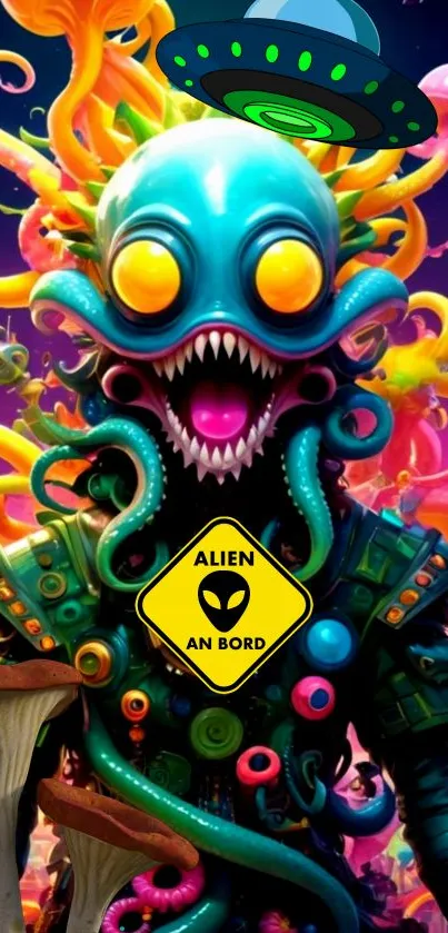 Vibrant alien creature in colorful artwork with intricate details.