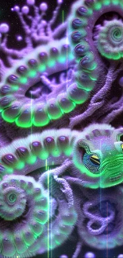 Neon purple and green alien creature art wallpaper