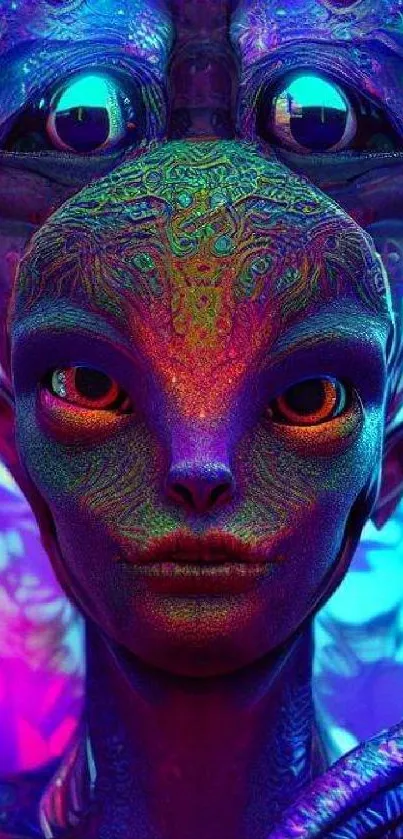 Vibrant alien digital art wallpaper with futuristic design.