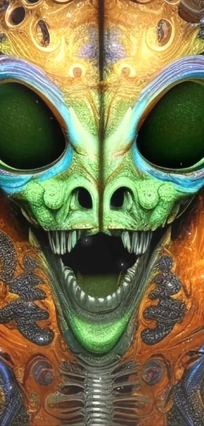 Colorful alien face mobile wallpaper with intricate design.