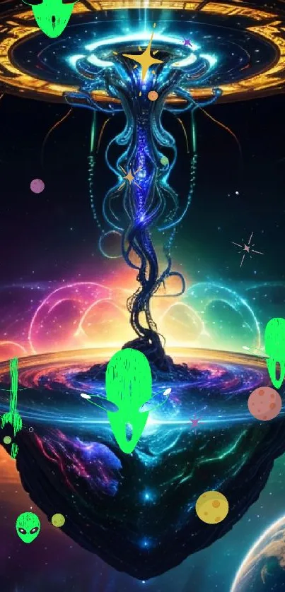 Vibrant alien-themed fantasy art with cosmic and surreal elements.