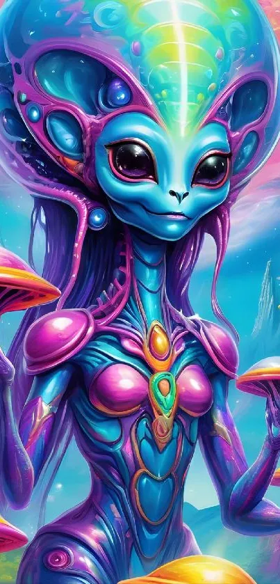 Colorful alien fantasy wallpaper with vibrant blue and purple hues.