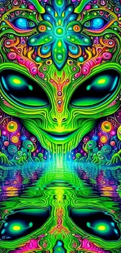 Colorful psychedelic alien artwork with vibrant patterns.