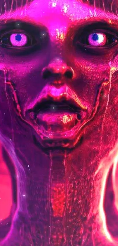 Vibrant purple alien head with glowing eyes in a sci-fi theme.